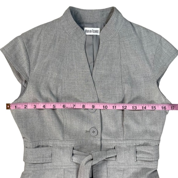 Marvin Richards light grey button down short cap sleeve belted midi dress EUC - Picture 10 of 16